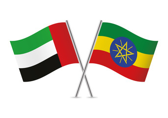 United Arab Emirates and Ethiopian flags. Vector illustration.