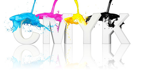 CMYK wild color paint splash on letter logo / CMYK Farbspritzer auf  Buchstaben logo