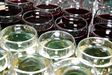Glasses with white and red wine for a buffet
