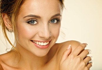 Naklejka premium Portrait of beautiful woman on white background