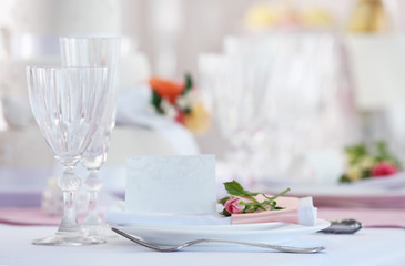 Beautiful served table for wedding or other celebration in restaurant