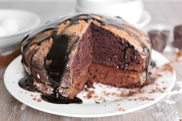 Home made chocolate pie on plate