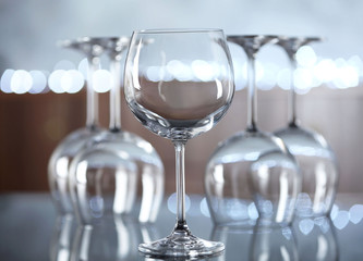 Upturned wine glasses on the table