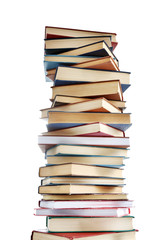 High stack of books, isolated on white