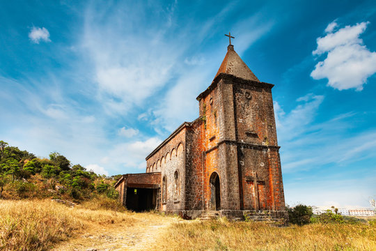 Abandoned christian church on top of Bokor mountain in Preah Monivong national park, Kampot, Cambodia