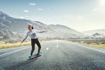 Girl ride skateboard