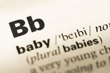 Close up of old English dictionary page with word B