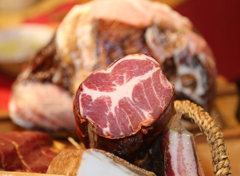 Sirloin in the butcher in Lazio Region in Italy