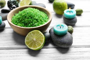 Spa set on wooden background