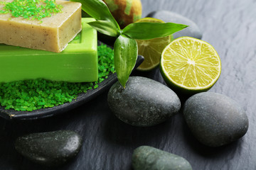 Spa set on wooden background
