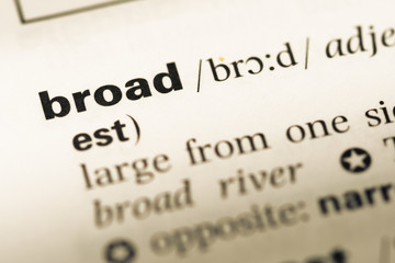 Obraz premium Close up of old English dictionary page with word broad
