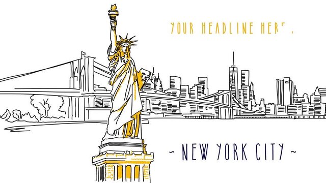 New York Skyline Build-Up Animation with Typography in Motion for Digital Greeting Card and Banner Advertising.