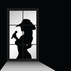 girl singer and window silhouette illustration
