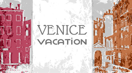 Venice postcard in graphic vintage style,  Catholic chapel, venice vector background
