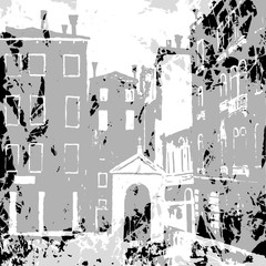 Venice background in graphic monochrome vintage style,  Catholic chapel, venice vector background