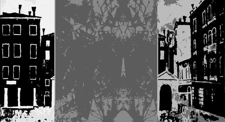 Venice banner in graphic monochrome vintage style,  Catholic chapel, venice vector background