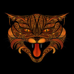 Fire cat vector patterns on a black background