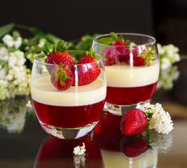 Italian dessert panna cotta with strawberries
