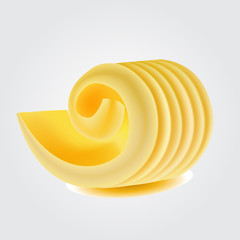 Curl of fresh butter on white background
