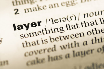 Obraz premium Close up of old English dictionary page with word layer