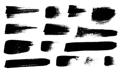 Vector set of grunge brush strokes, black isolated on white background.