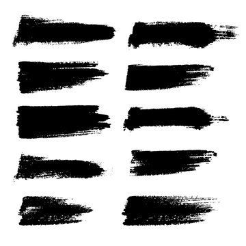 Vector set of grunge brush strokes, black isolated on white background.