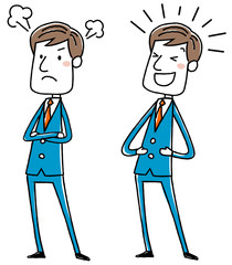 イラスト素材：ビジネスマン　怒る　笑う

