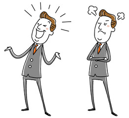 イラスト素材：中年ビジネスマン　怒る　笑う
