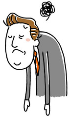 イラスト素材：中年ビジネスマン　落ち込む　体調不良
