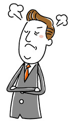 ビジネス,仕事,ベクター,イラスト,働く,スーツ,人物,会社員,腕組み,怒る,怒り,憤り,険しい,サラリーマン,会社,企業,イライラ,腹立つ,厳しい,ストレス,憤慨,いらだつ,激怒,ヒステリー,逆上,立腹,若い,上司,部下,社会人,マナー,常識,態度 
