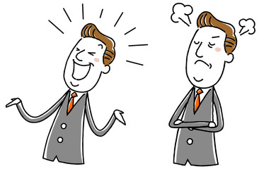 イラスト素材：中年ビジネスマン　怒る　笑う