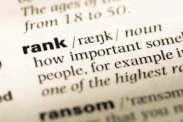 Fototapeta premium Close up of old English dictionary page with word rank