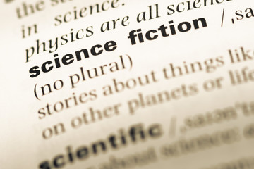 Close up of old English dictionary page with word science fictio © TungCheung