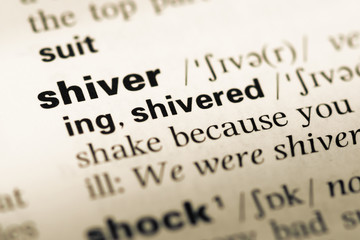 Close up of old English dictionary page with word shiver