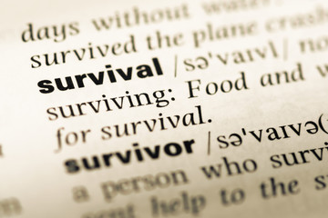 Fototapeta premium Close up of old English dictionary page with word survival