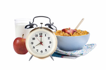healthy meal with alarm clock