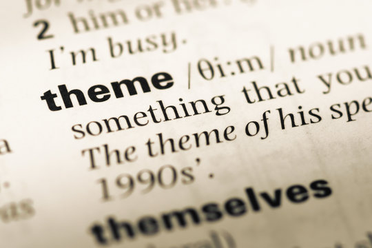 Close up of old English dictionary page with word theme