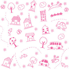 Home and buuildings doodle art