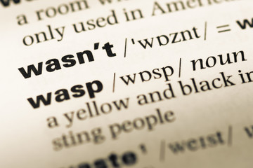 Fototapeta premium Close up of old English dictionary page with word wasn't