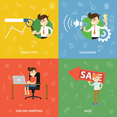 Search analytics, training, online shopping and selling flat abstract isolated vector banners