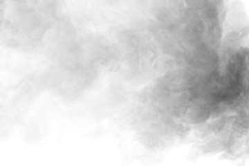 Narguilé abstrait fumée grise sur fond blanc.
