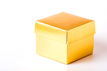 Golden gift box isolated on white background