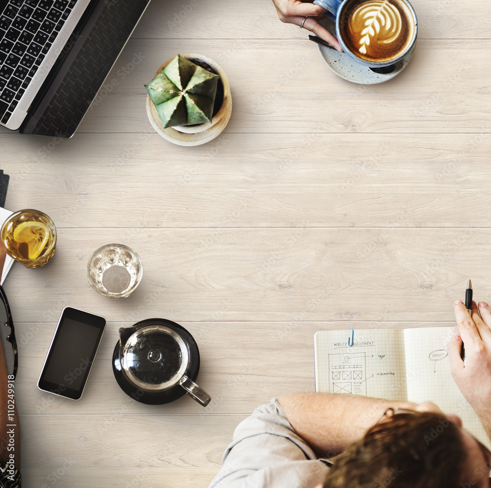 Wall mural web design team working planning website concept