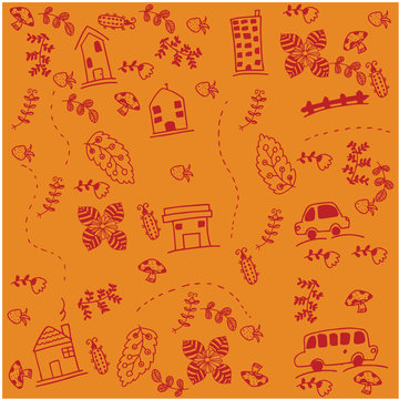 Orange Backgrounds Car Doodle Art