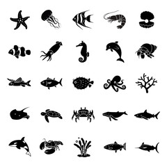 Marine Life glyph vector icons © naripuru