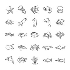 Obraz premium Marine Life outlines vector icons