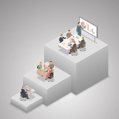 Business teamwork concept, more teamwork more income. Isometric illustration vector EPS 10.