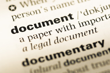 Obraz premium Close up of old English dictionary page with word document