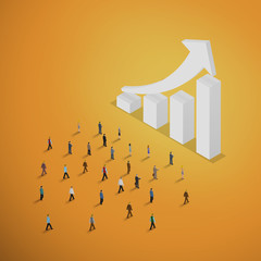 A group of people walking to bar chart. A growing business concept. Isometric illustration vector EPS 10.