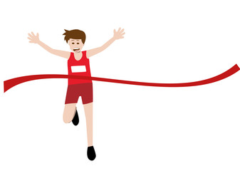 vector illustration of a runner athlete running and celebrates at finish line. eps 10